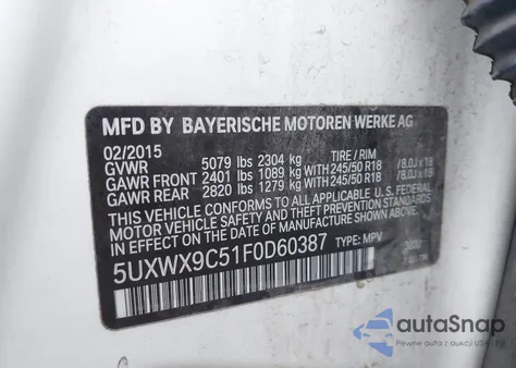 2015 BMW X3 xDrive28I из США, поврежденный, VIN 5UXWX9C51F0D60387